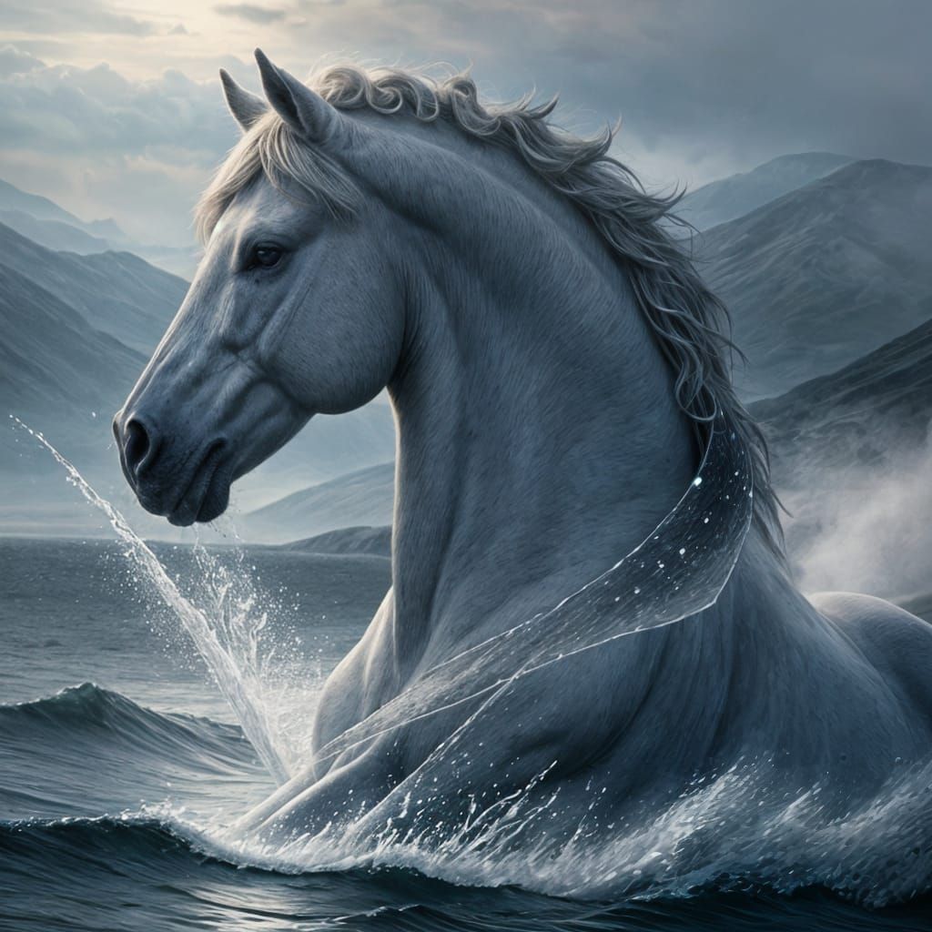 Mystic White Kelpie of Scotland in Ethereal Mist