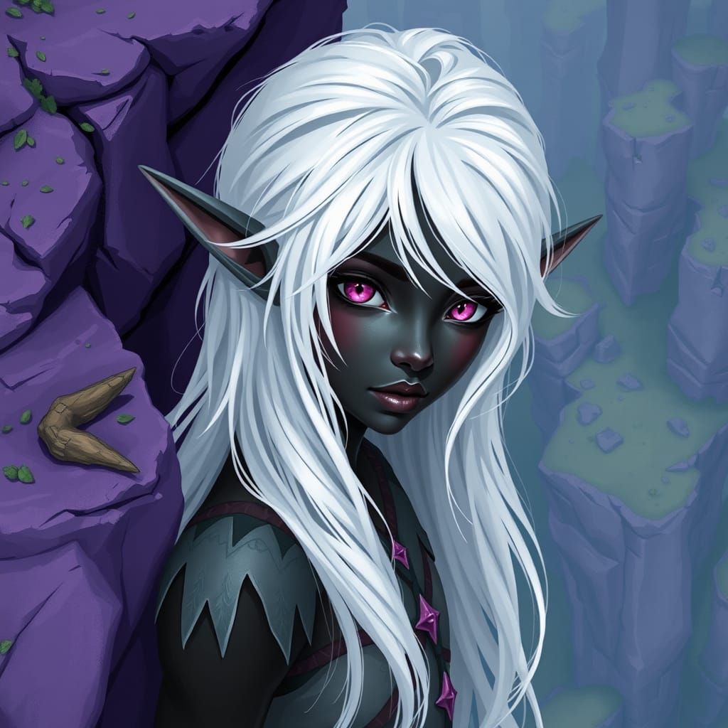 Ethereal Elf Maiden Stands on Lavender Cliffs