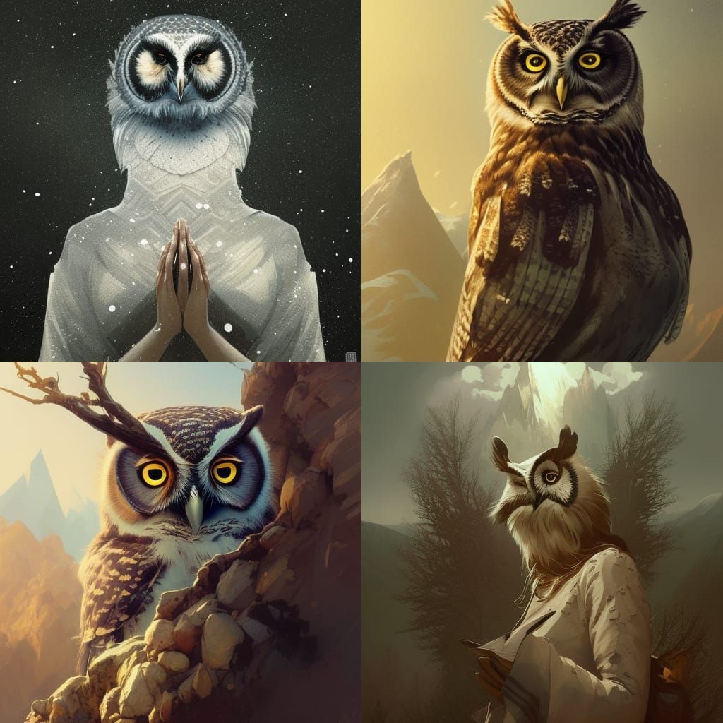 Meditating Owl Portrait in Hyperdetailed Style