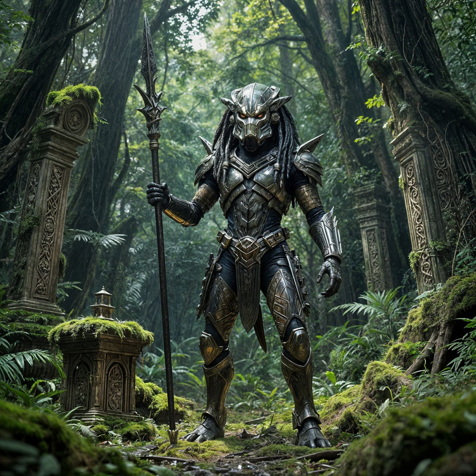 Predator in Sun-Dappled Forest Clearing