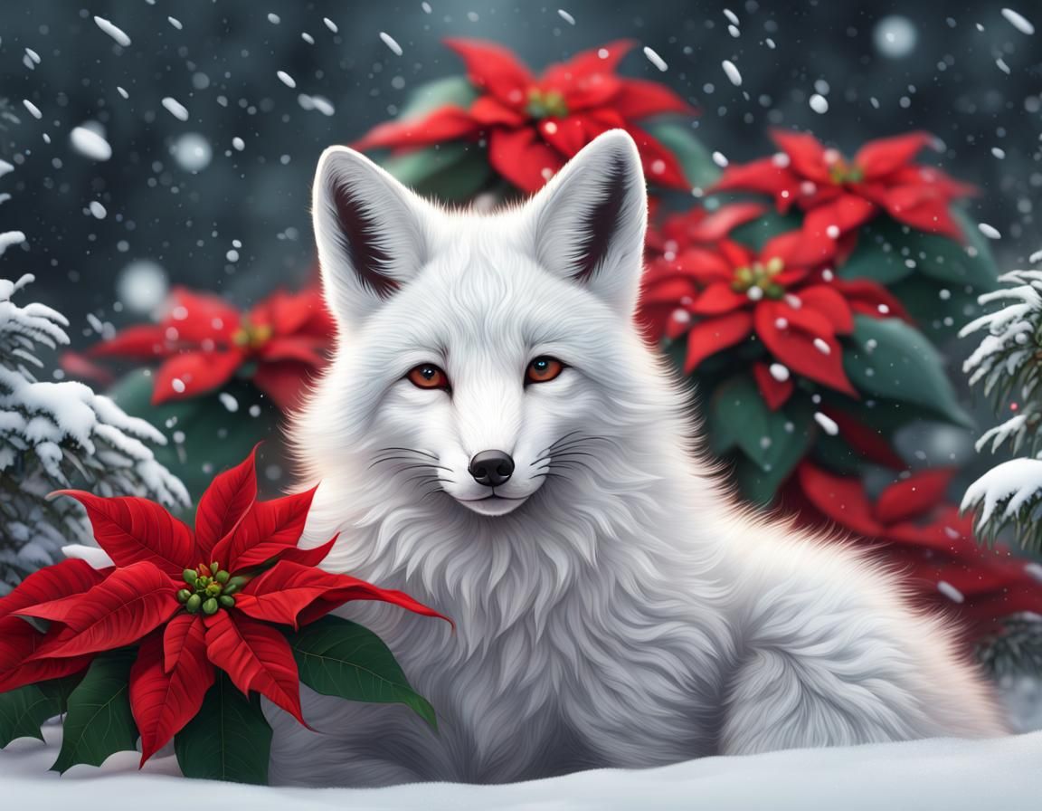 Cute White Fox Portrait in Winter Scene
