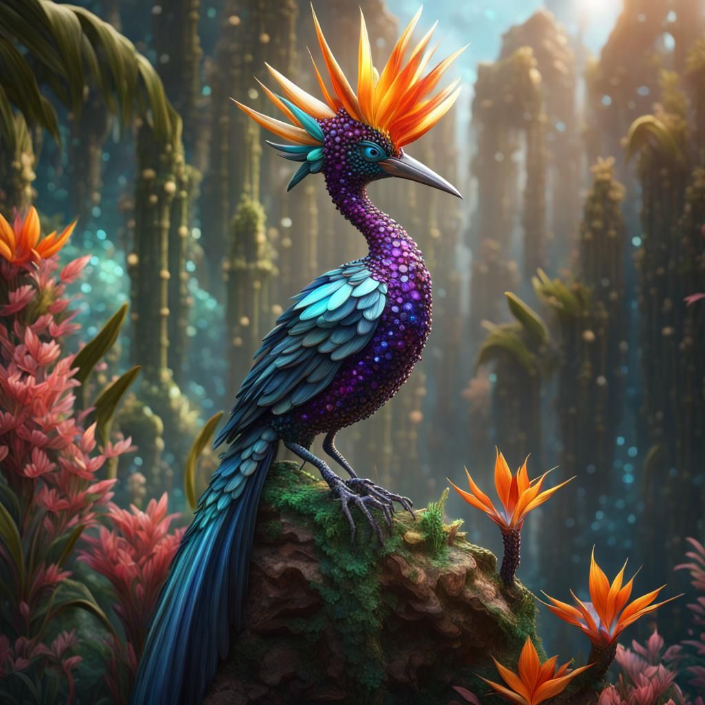 Gemstone Bird of Paradise: Detailed Fantasy Art