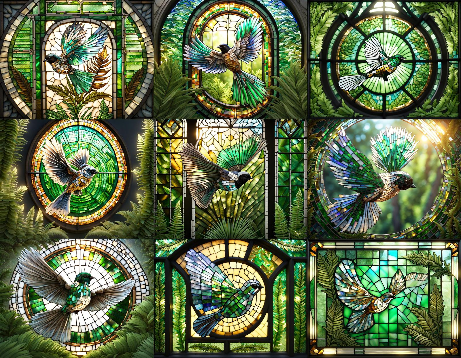 Fantail Flight: Mosaic Stained Glass Window Art