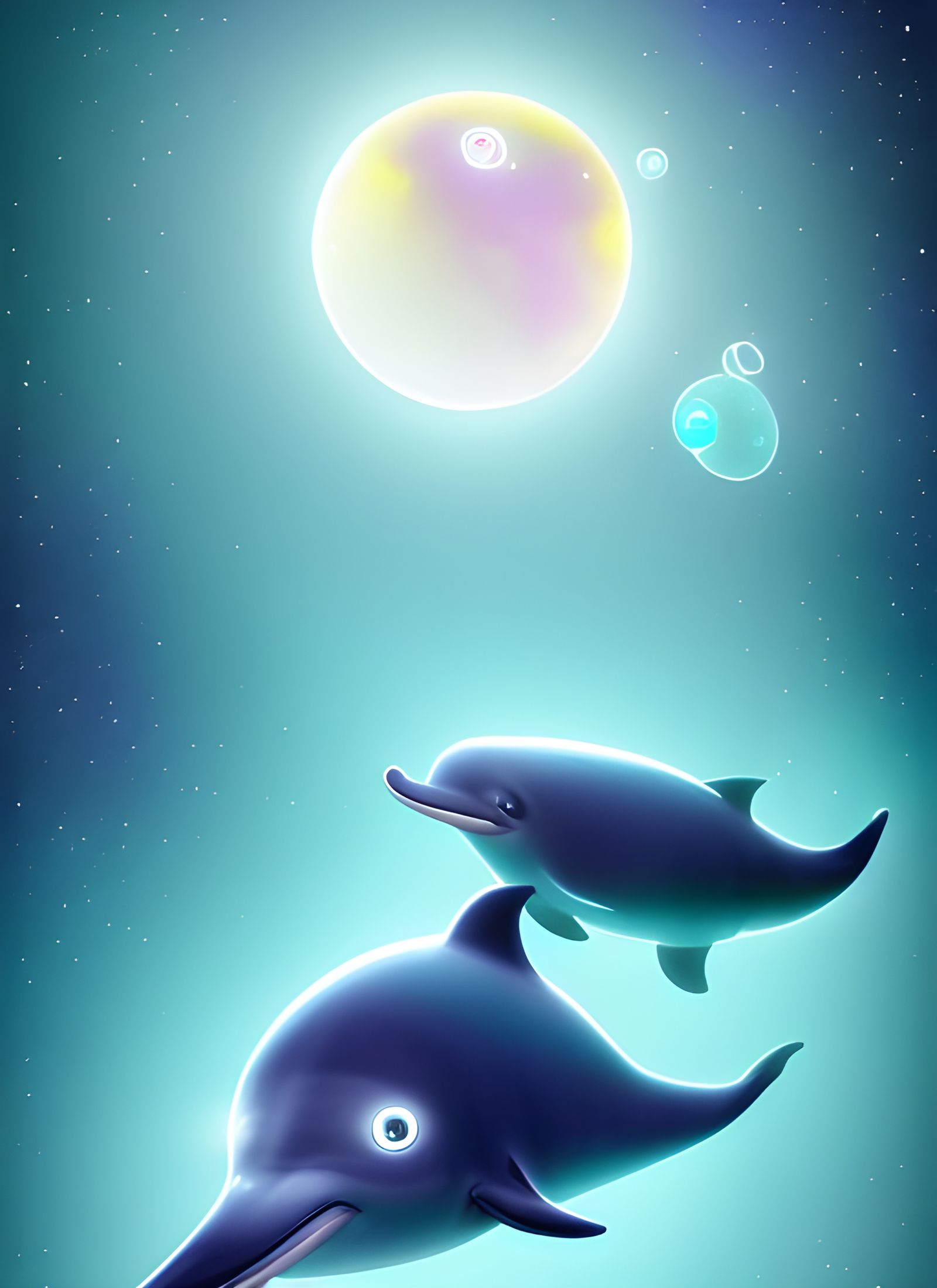 Pixar Dolphin Leaps Over Crystalline Moon