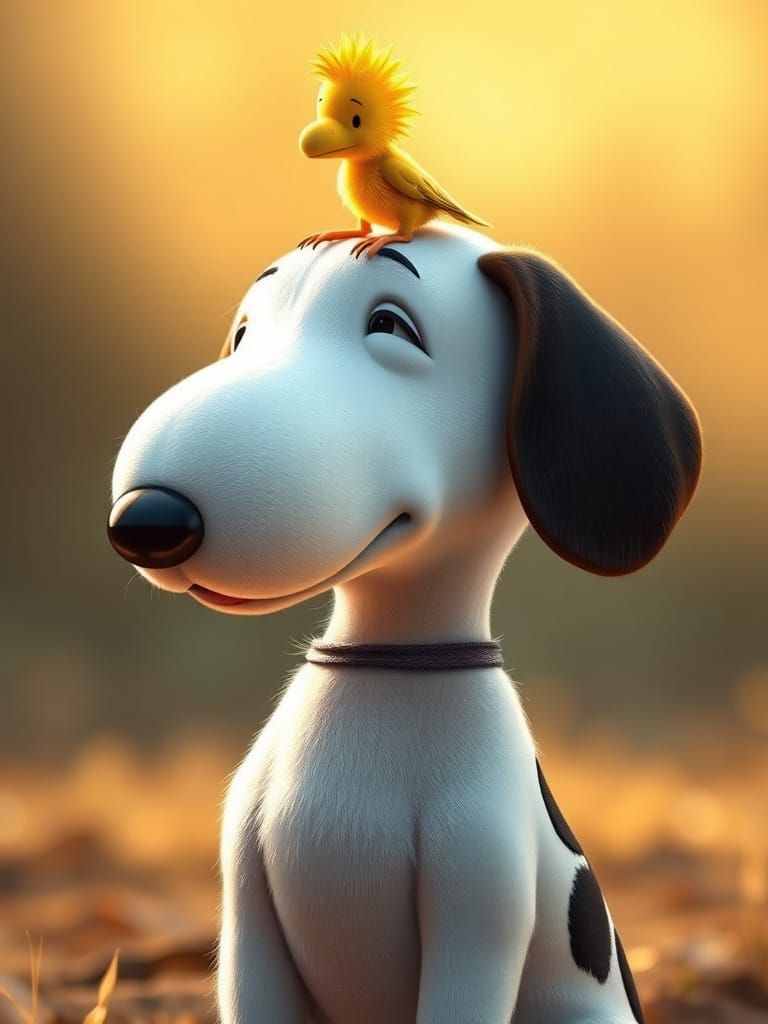 Wildlife Portrait of Snoopy and Woodstock in Naturalistic St...