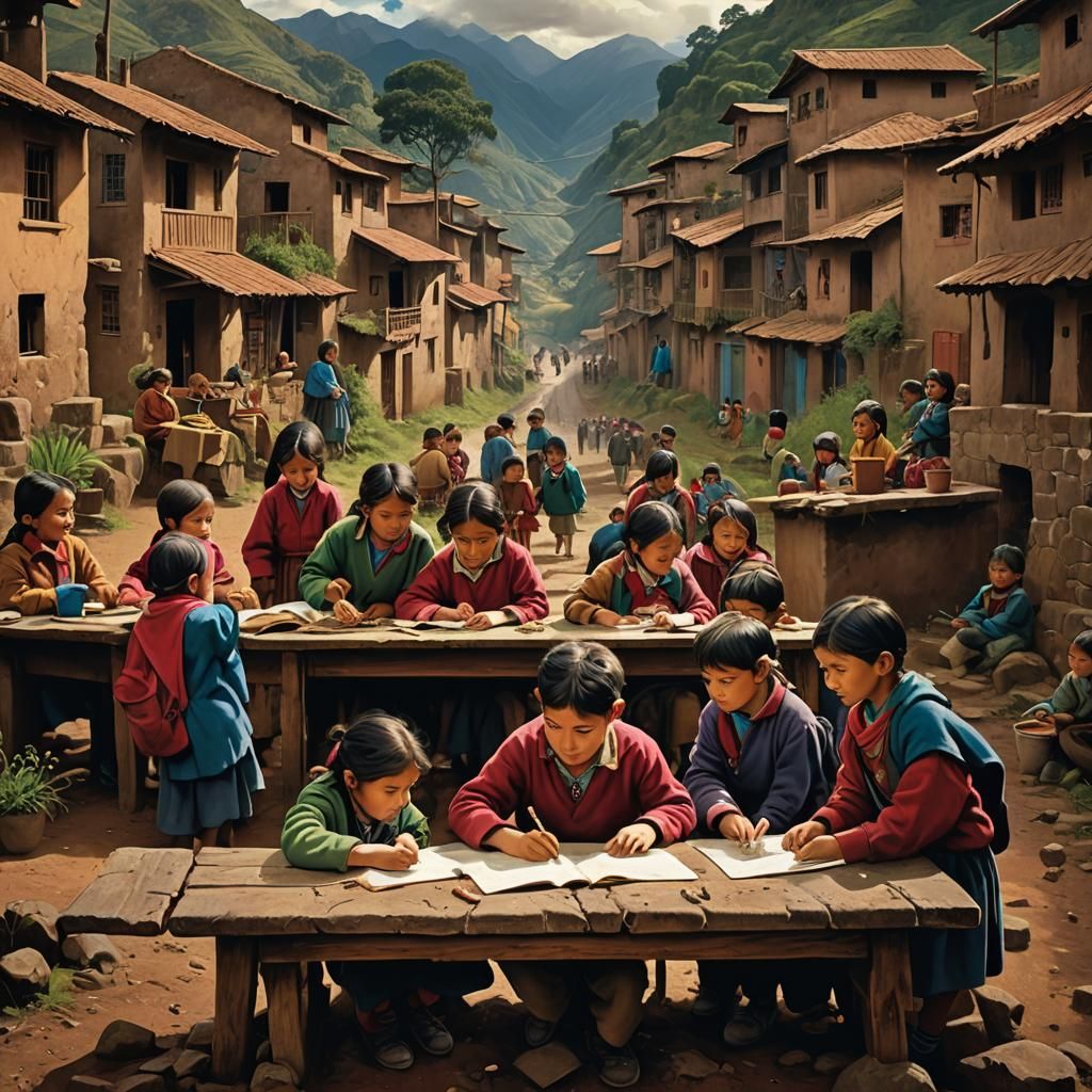 Children Learning in Andean Classroom: Digital Matte Paintin...
