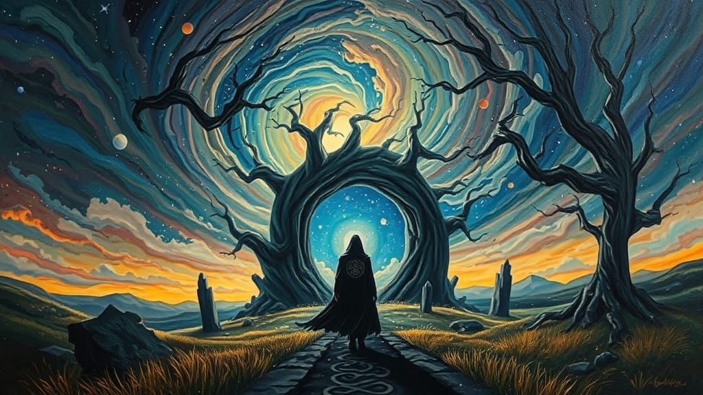 Mystical Portal Opens in Surreal Impasto Landscape