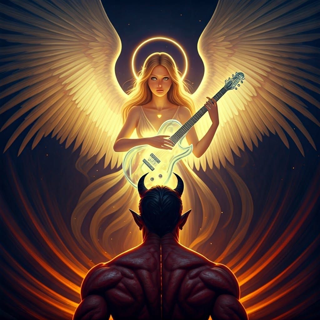 Ethereal Angel with Guitar in Heavenly Realm