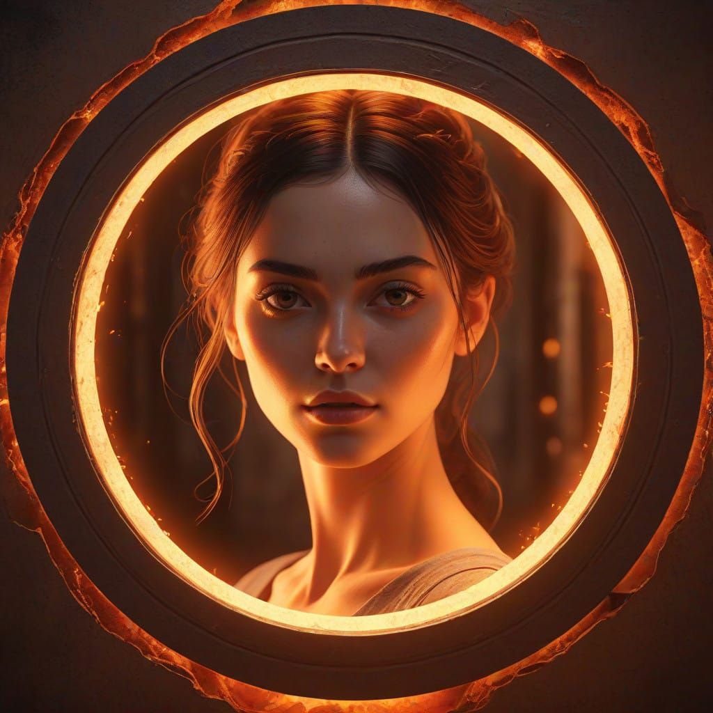 Ethereal Woman in Warm Portal of Intricate Details