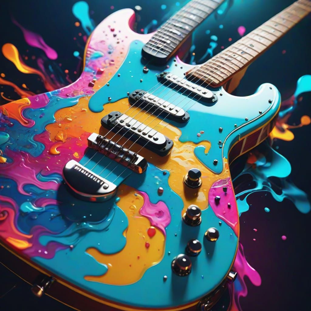 Psychedelic Double Exposure Electric Guitar in 4K