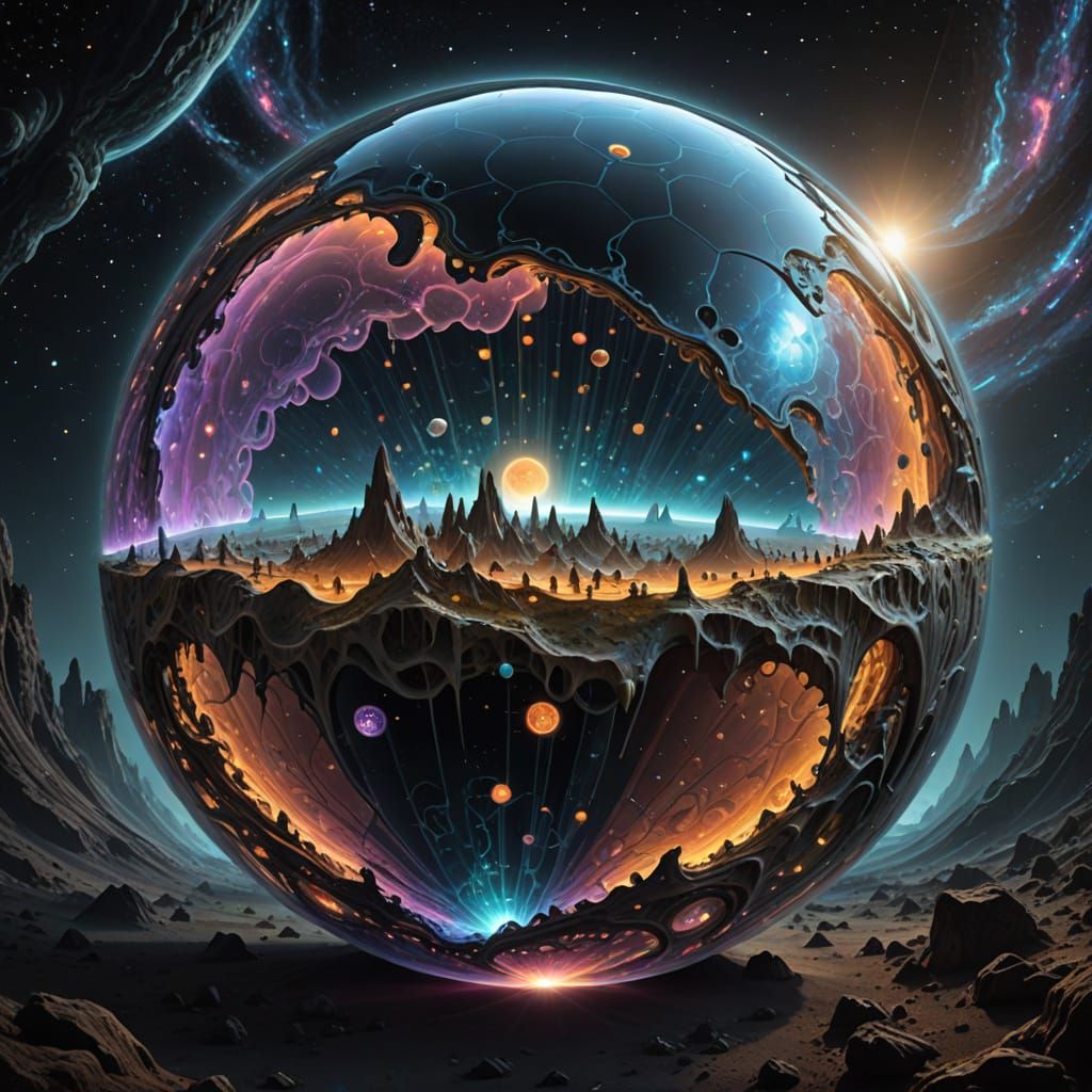 Living Sphere Composed of Miniature Worlds and Civilizations