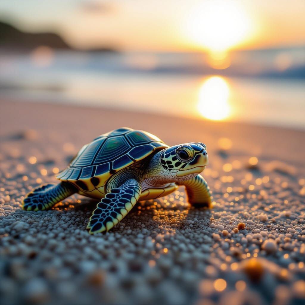 Baby Turtle's Dawn Journey: Professional Photography