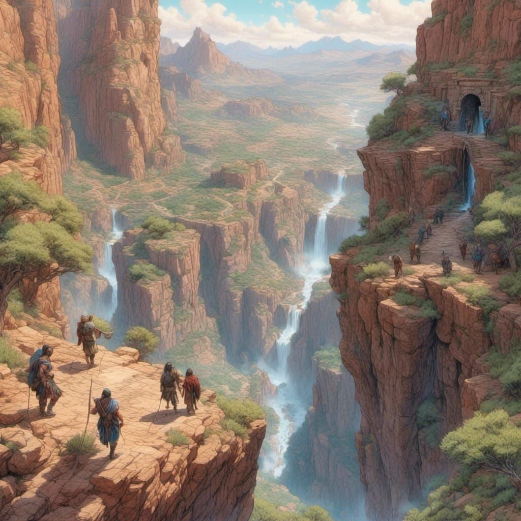 Adventurers on Canyon Wall: Epic Digital Painting