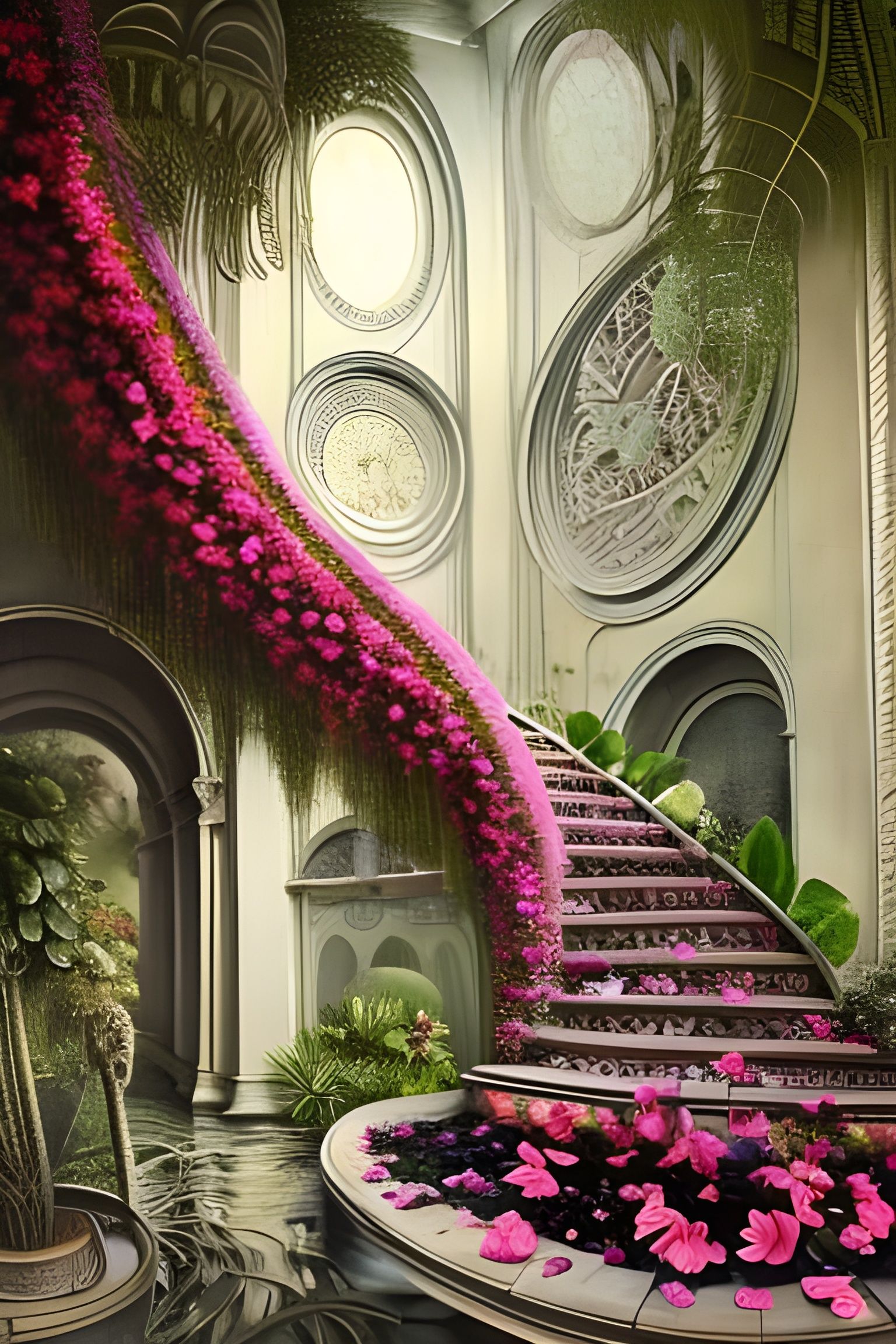 Tropical Hibiscus Palace with Floating Crystals