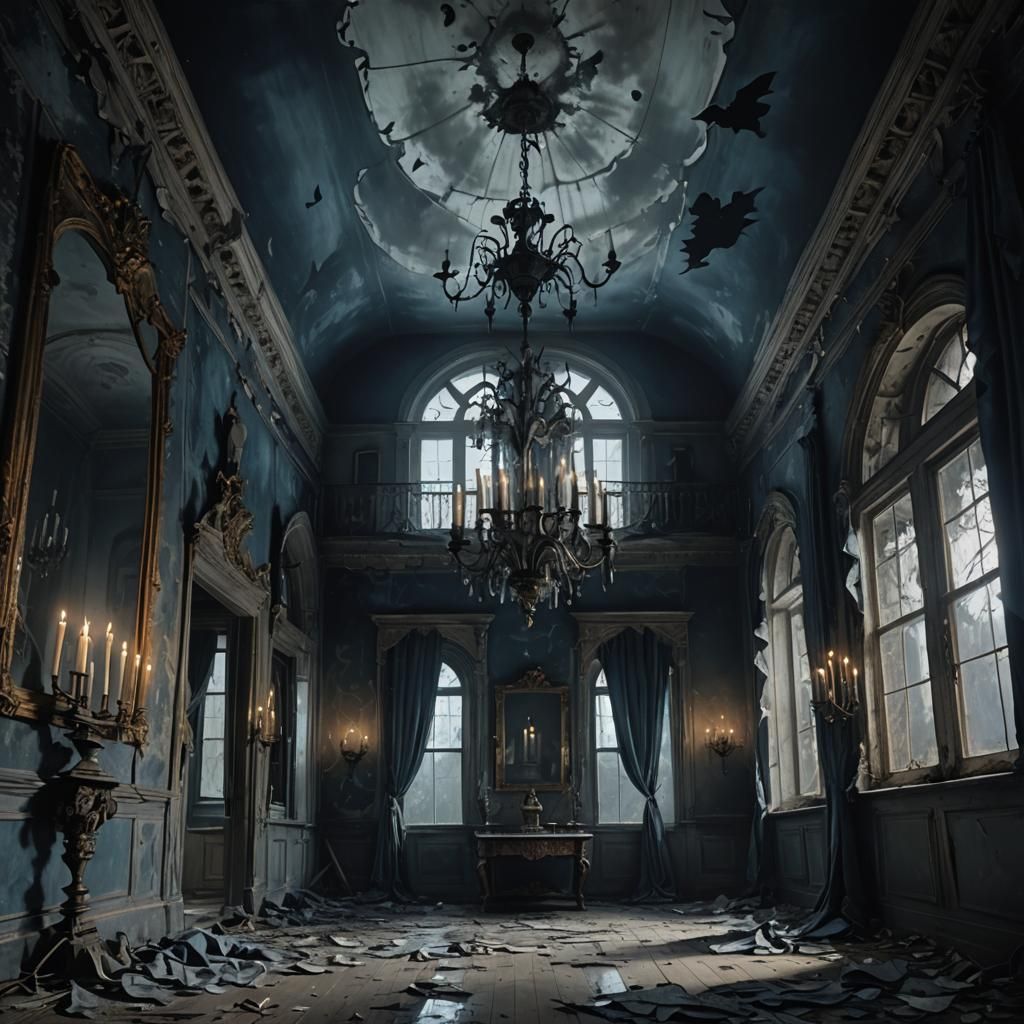Gothic Surrealism: Abandoned Mansion with Haunted Figures