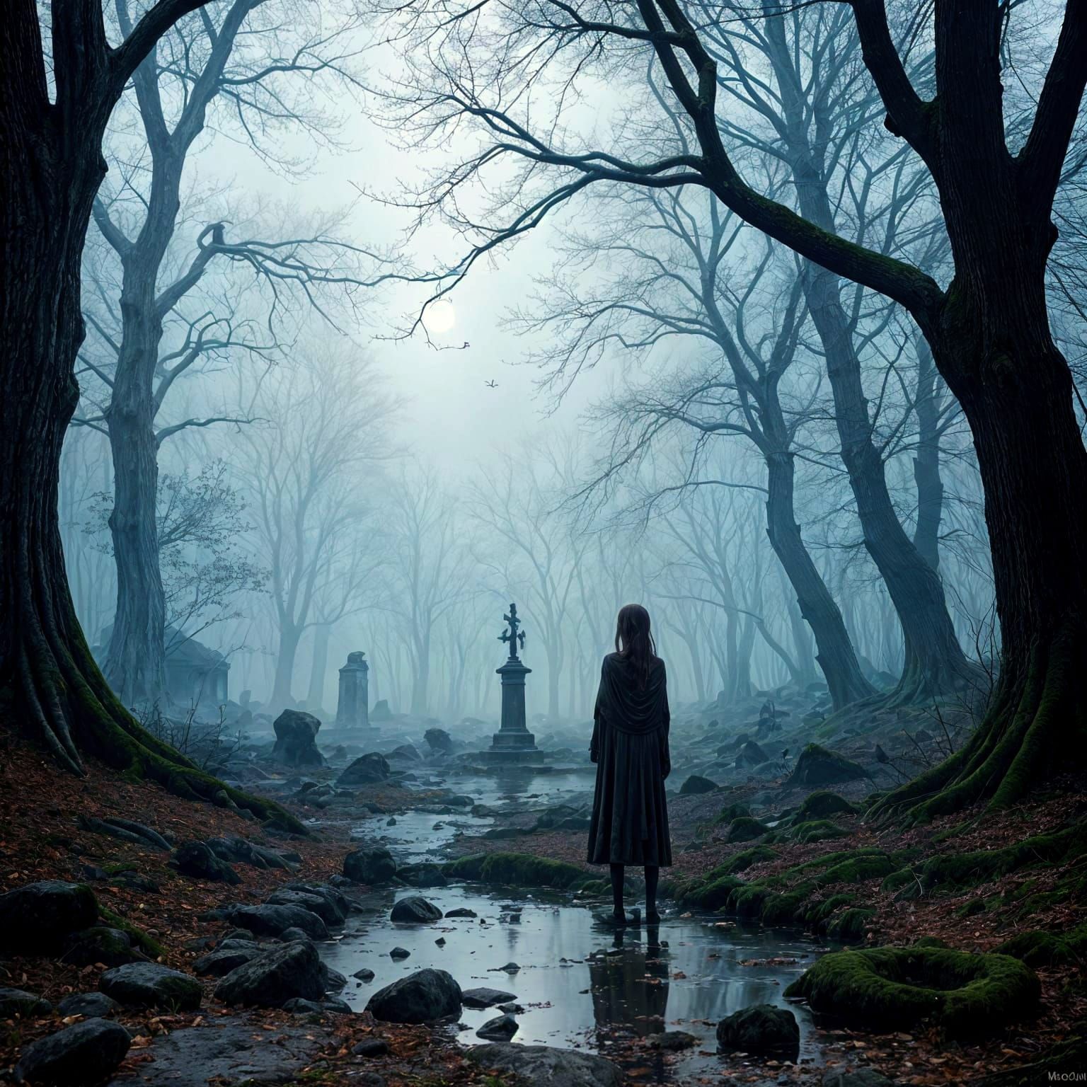 Mystical Thriller Cover: Gloomy Forest and Ancient Well