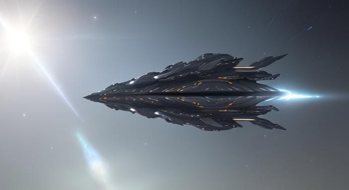 Celestial Guardian: Armored Spaceship in Cosmic Expanse