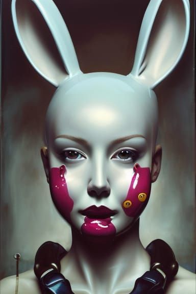Latex Masked Figure in Street Art Style