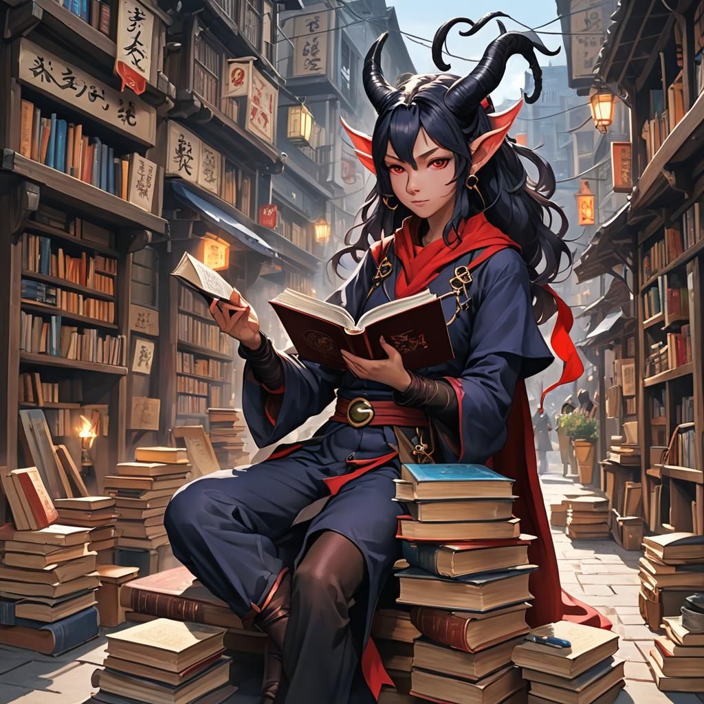 Tiefling Sorcerer Street Performer in Anime Style