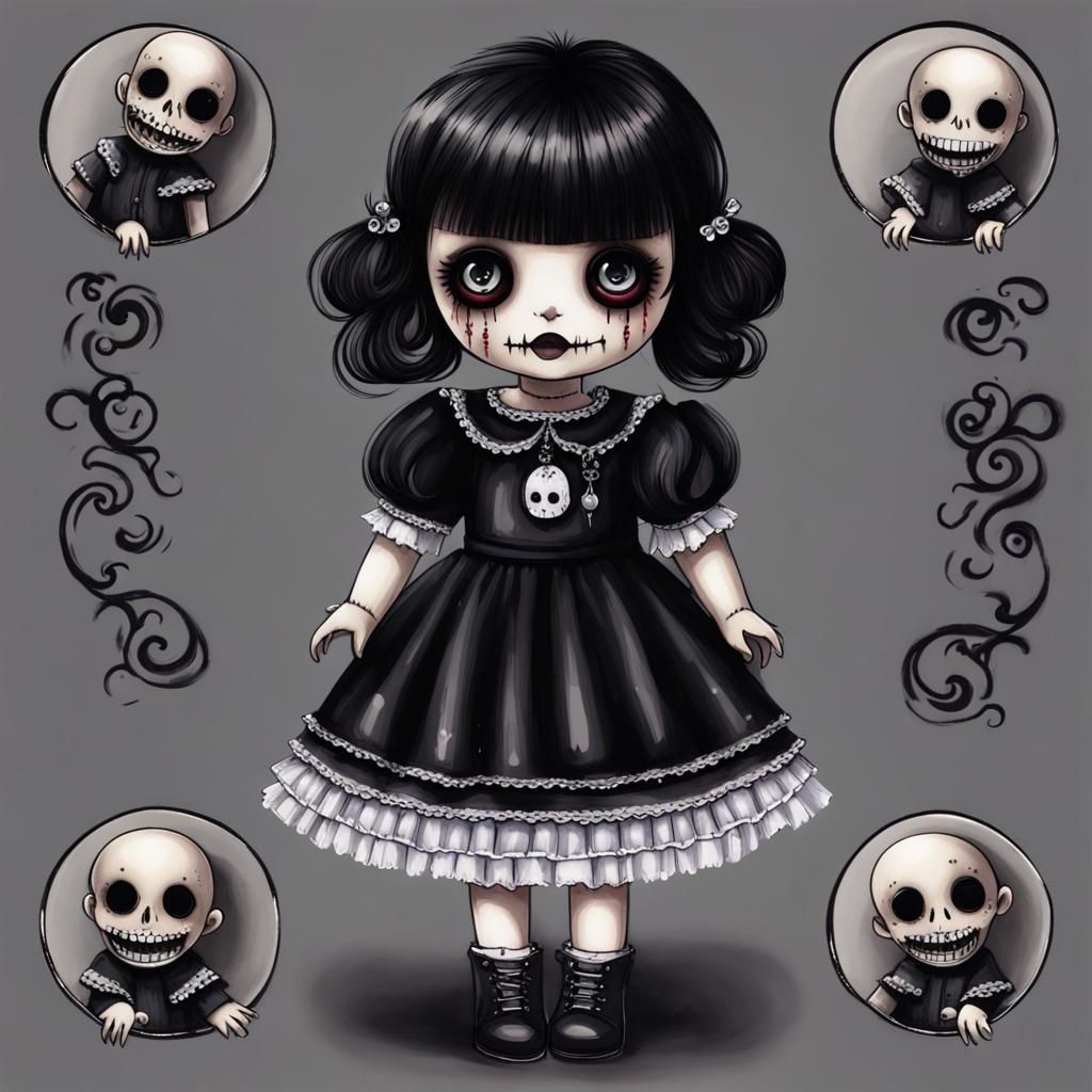 Eerie Spooky Doll with Skull in Dark Fantasy Style
