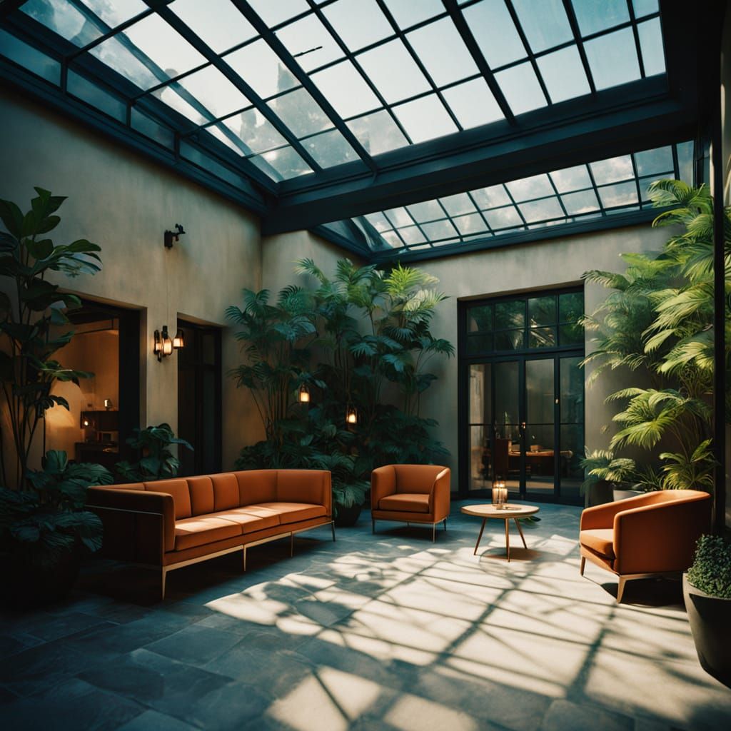 Luxurious Urban Hotel Courtyard in Cinematic Style
