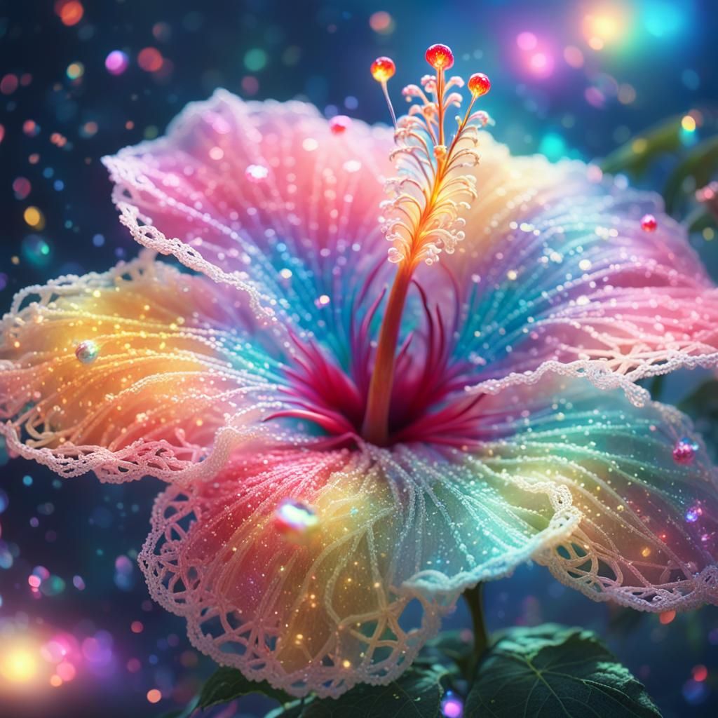 Glowing Magical Hibiscus in Fantasy Space