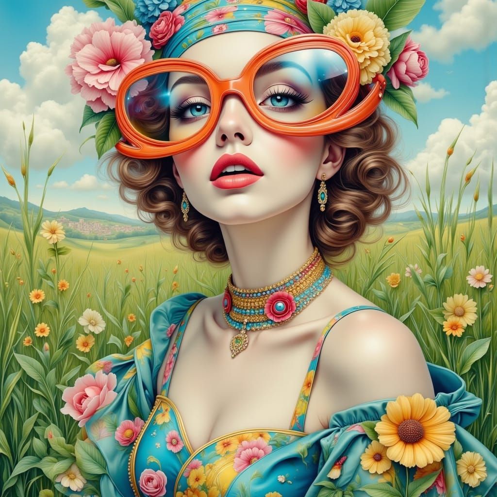 Surrealist Woman in Dreamlike Landscape