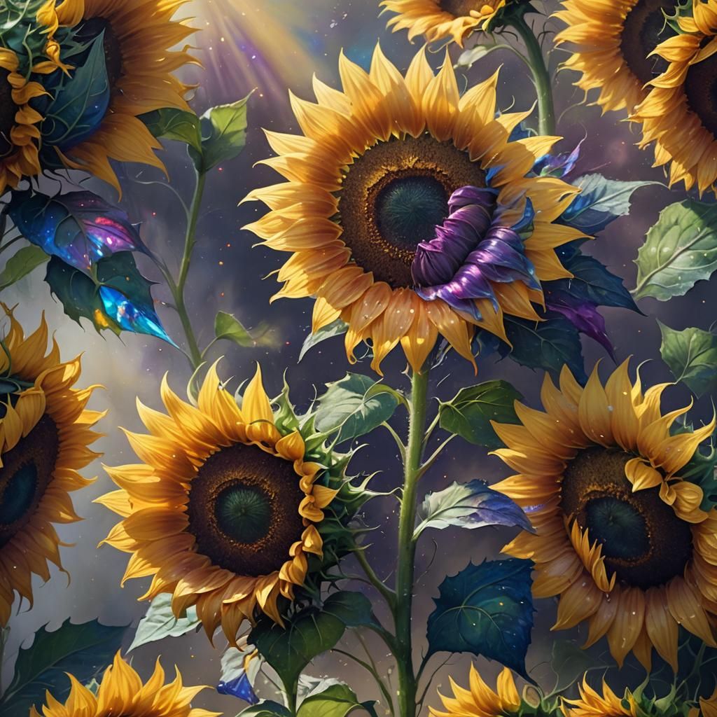 Iridescent Sunflower in Fantasy Art Style