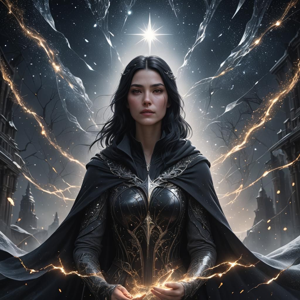 Starlight Woman in Dark Cloak: Fantasy Concept Art