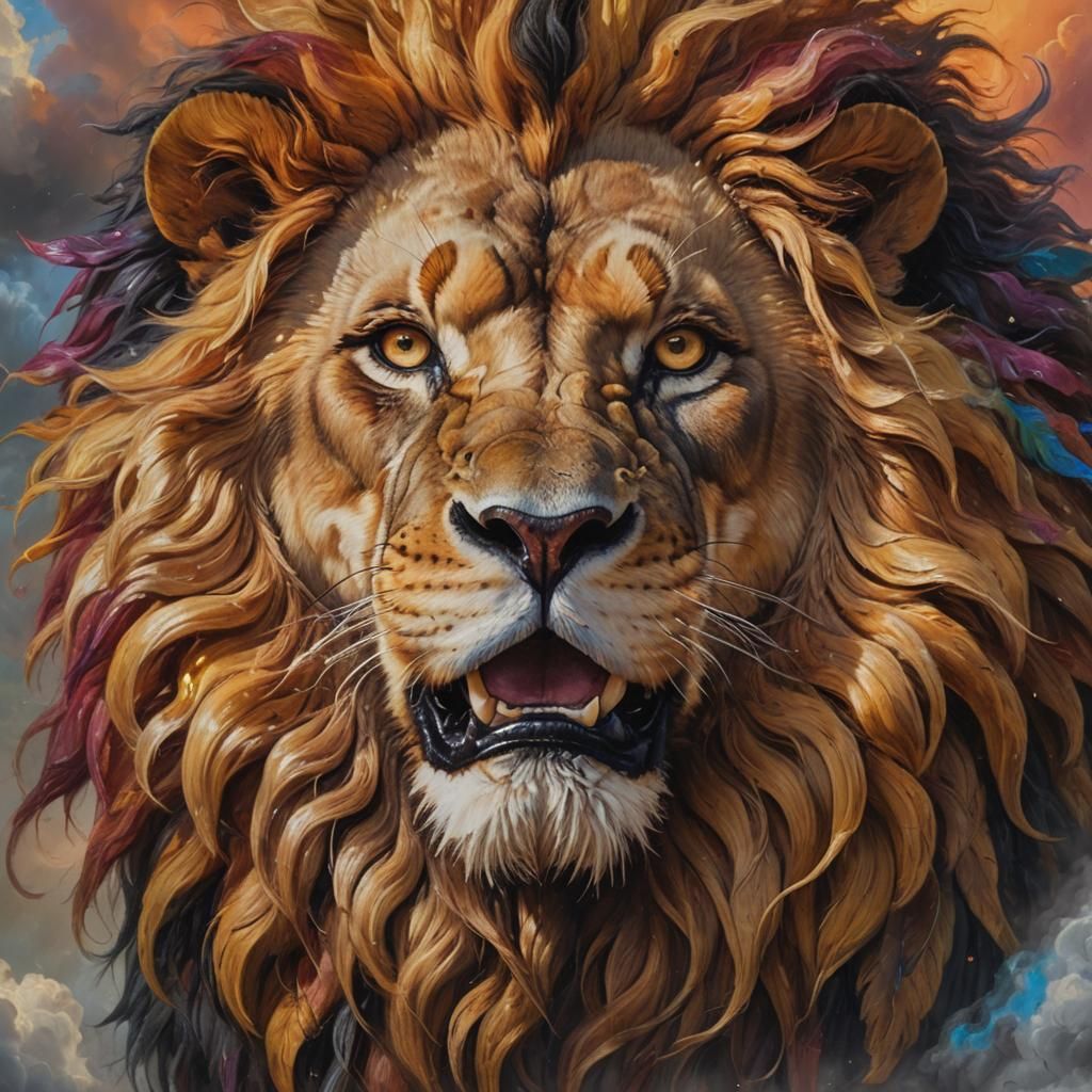 Roaring Lion's Head in Baroque Oil Painting