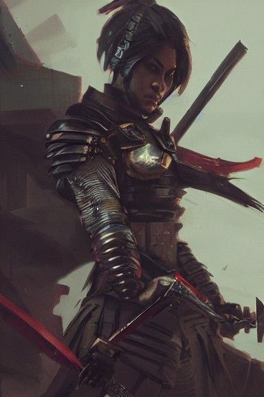 Armored Samurai with Katana in Post-Apocalyptic World