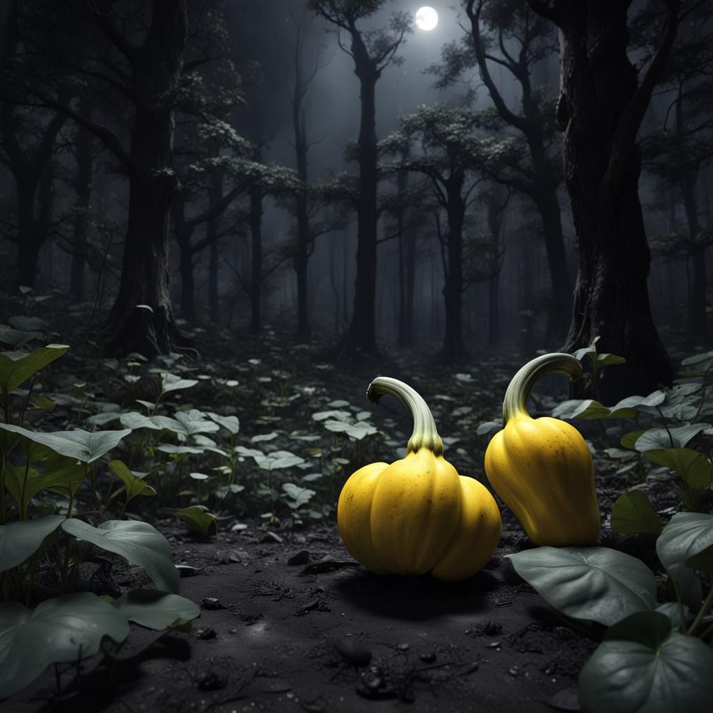 Yellow Squash in Moonlit Forest: Fantasy Concept Art
