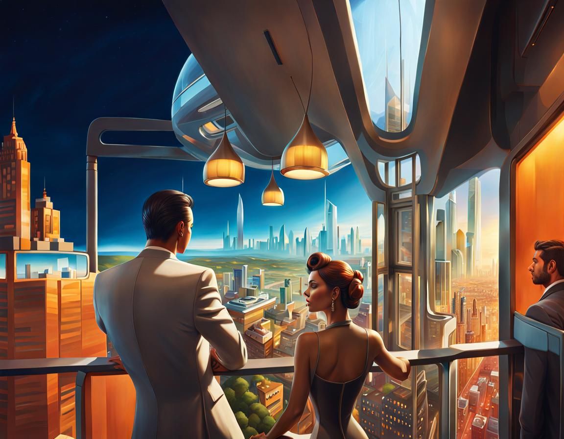 Futuristic City View from Hotel Window