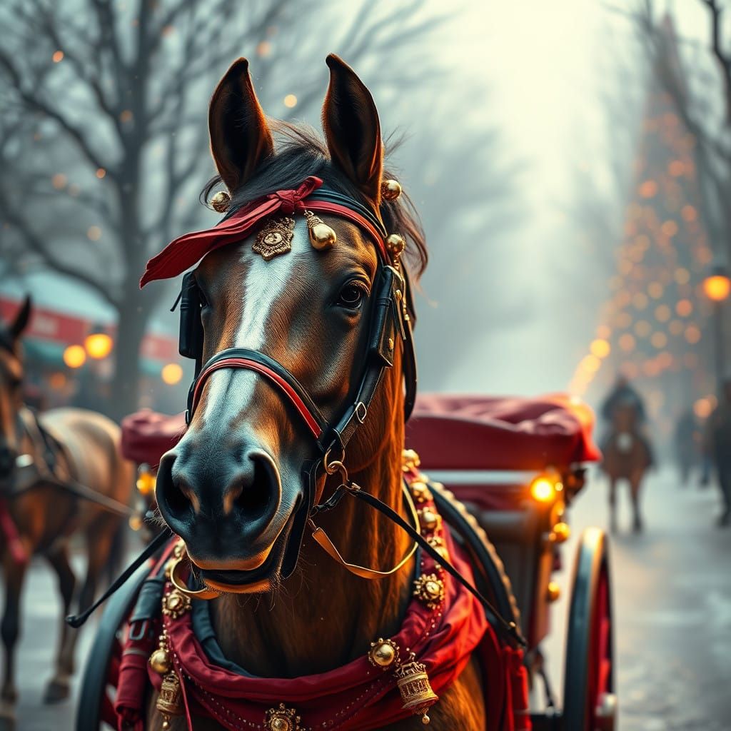 Joyful One Horse Carriage Ride in Hyperrealistic Splendor