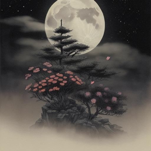 Maine Coon Cat at Grave, Anime Watercolor Style