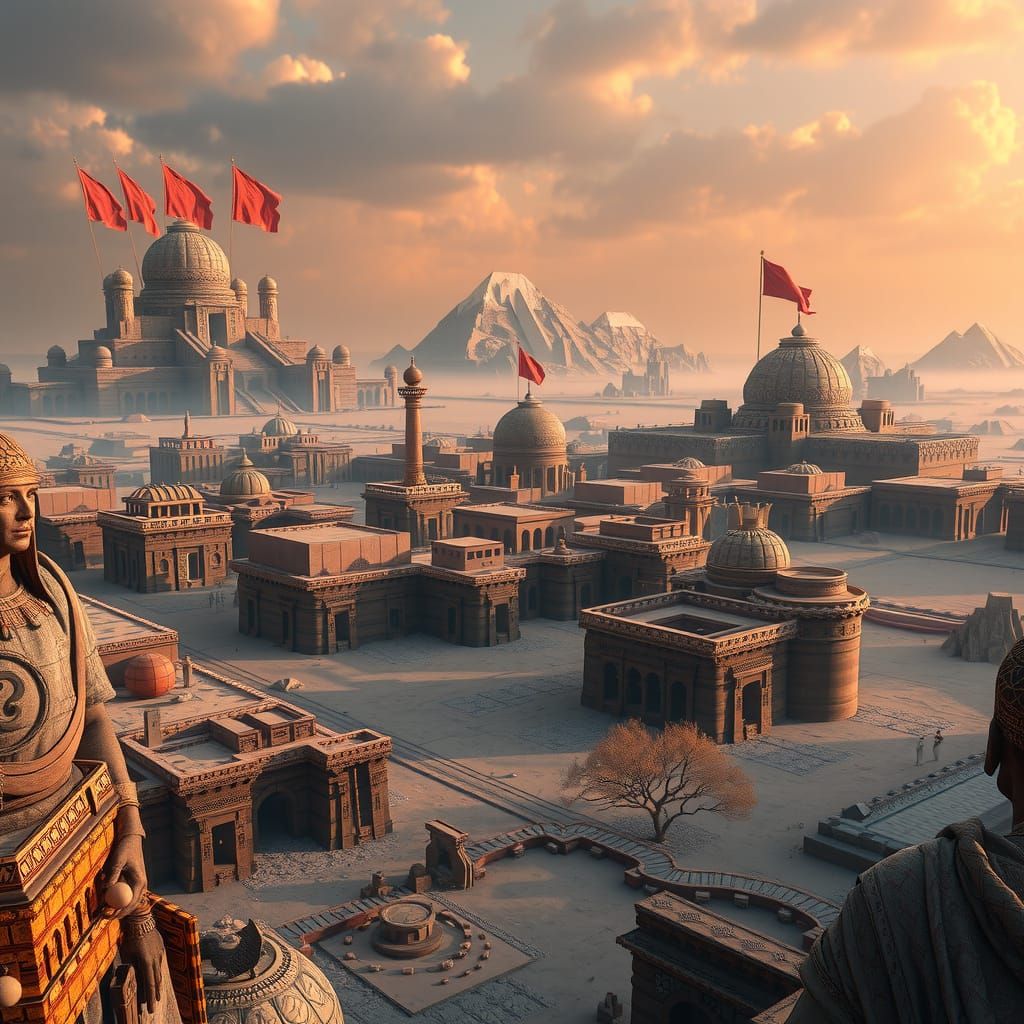 Mesopotamian City Fantasy Landscape in Detailed Matte Painti...