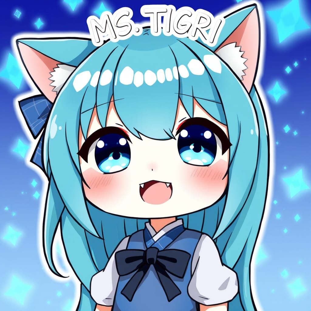 Cute Chibi Anime Catgirl with Kawaii Eyes in Cyberpunk Style