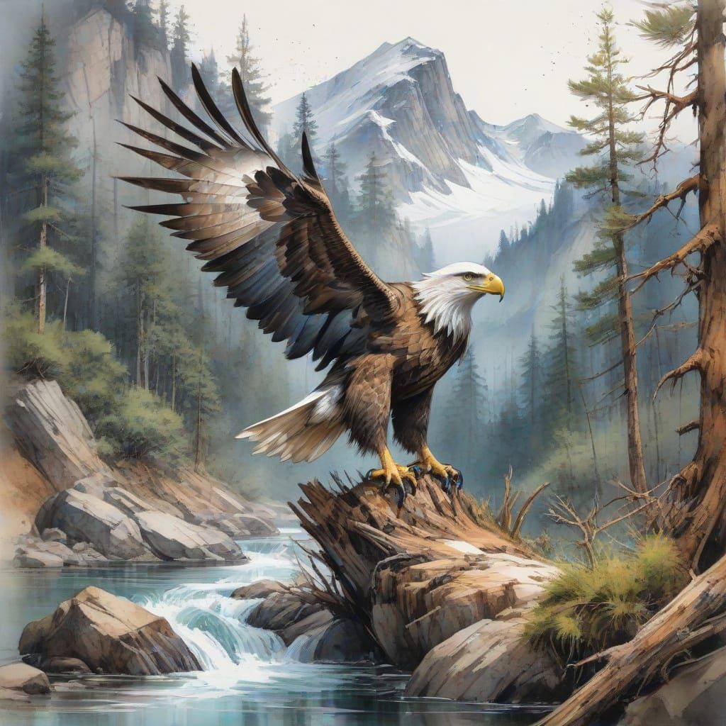 Majestic Eagle on a Pine Branch