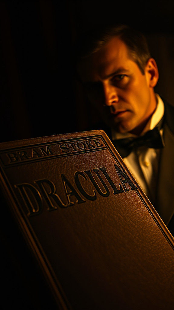 Dracula Novel Cover with Bram Stoker Portrait