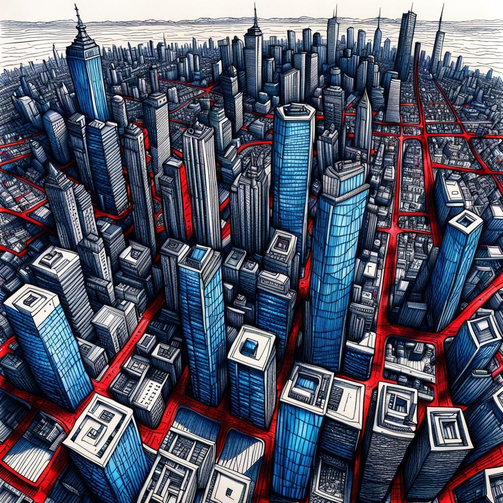 Detailed Doodle of a Vast Metropolis