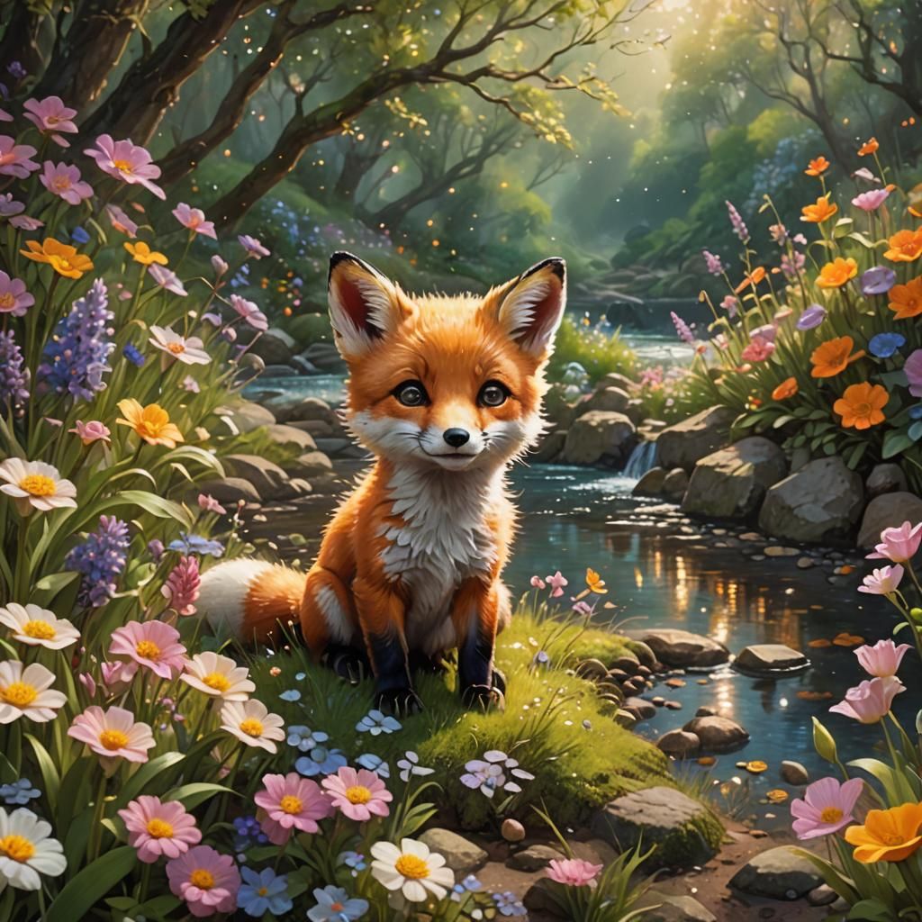 Enchanted Fox in Middle-earth Garden: Oil Painting