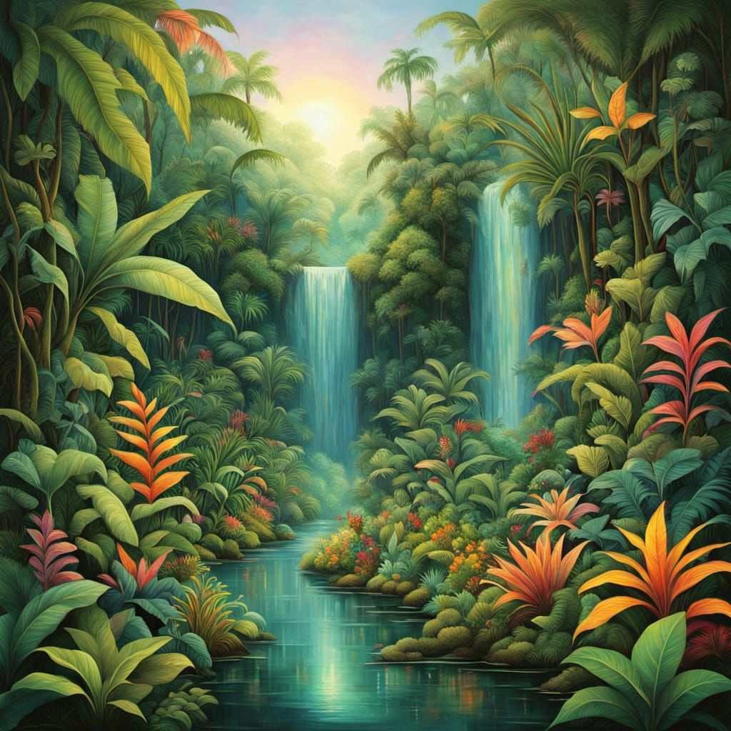 Surreal Jungle Scene in Whimsical Style