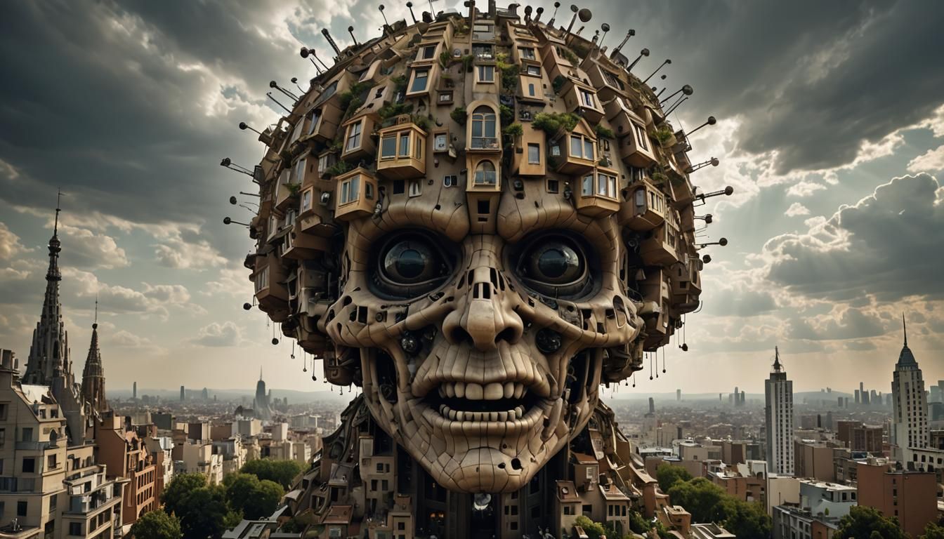Surreal Apocalypse: Humanoid Colossus in Gaudi-esque Landsca...
