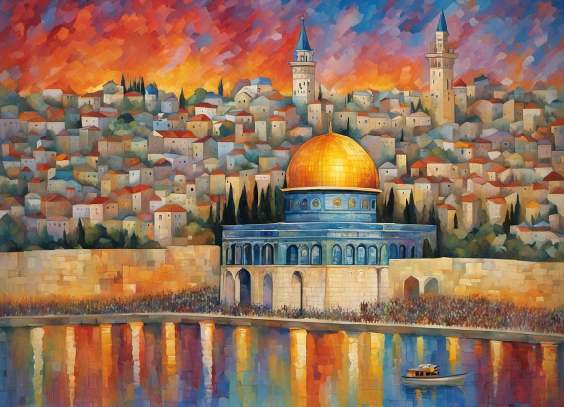 Jerusalem Reflection in Vivid Abstract Style