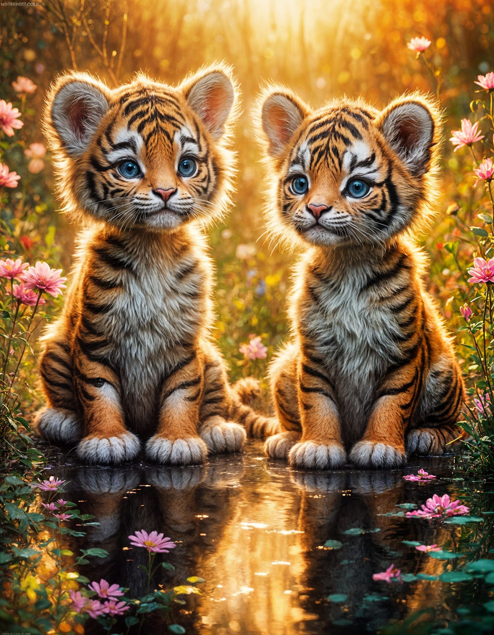 Two Whimsical cute little smiling tiger