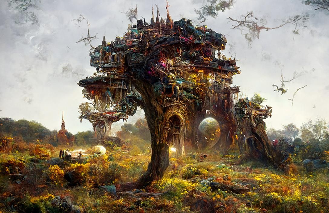Ancient City in Giant Tree, Hyperrealistic Digital Art