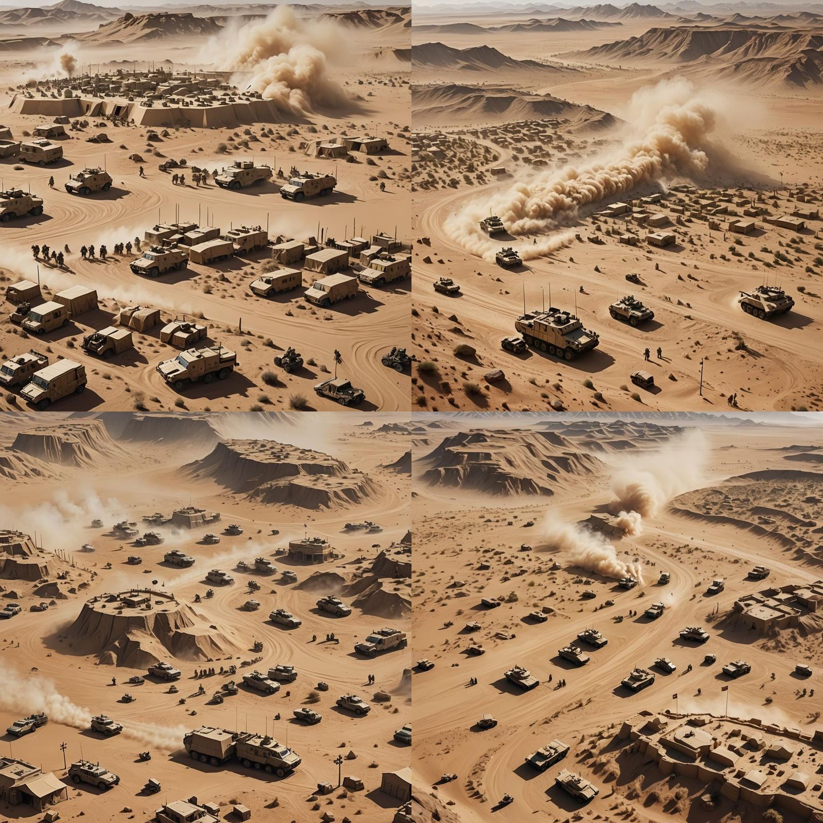 Armored Convoy Navigates a Desert Battlefield