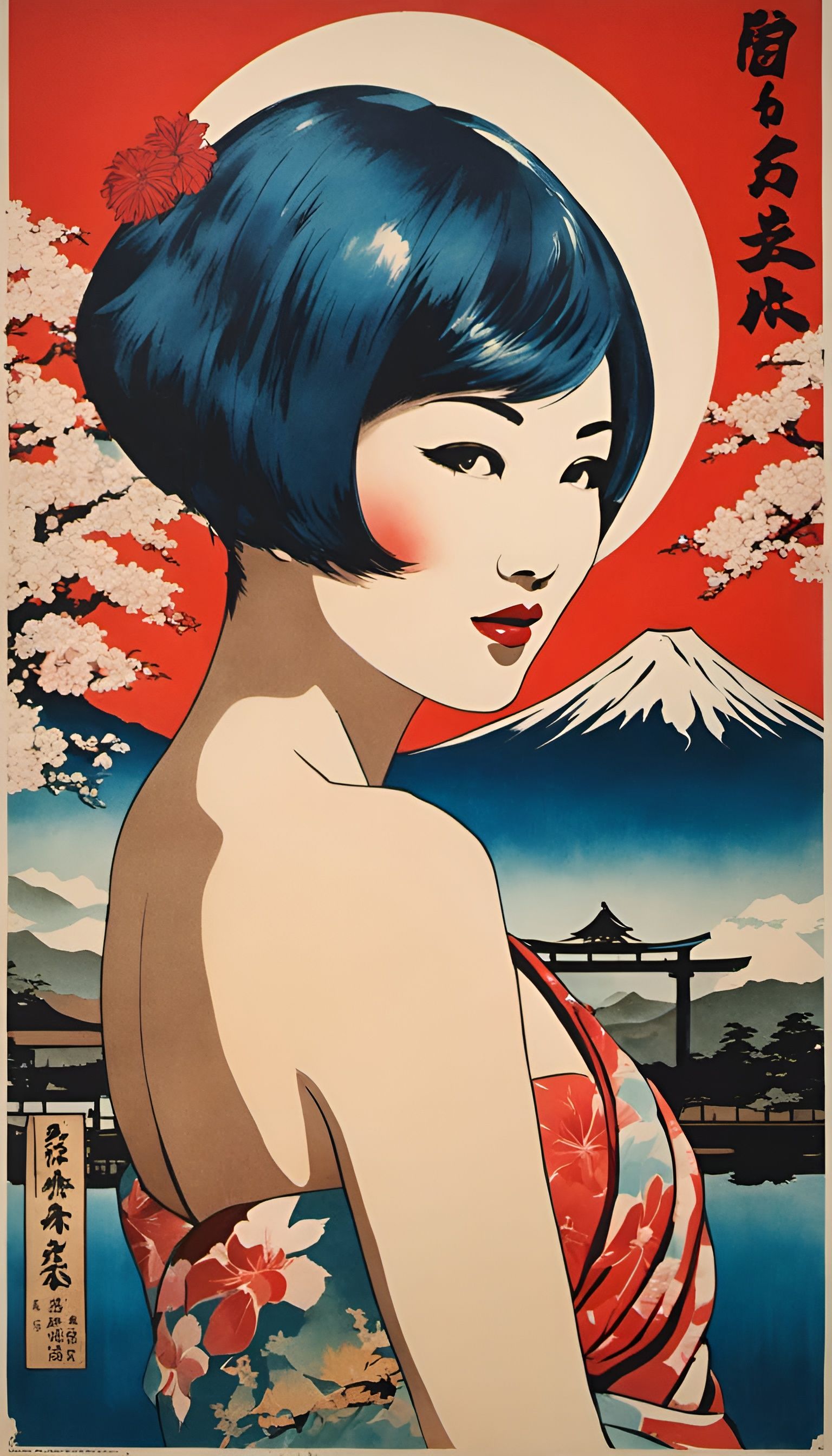 Asian Woman in Onsen: Vintage Japanese Style