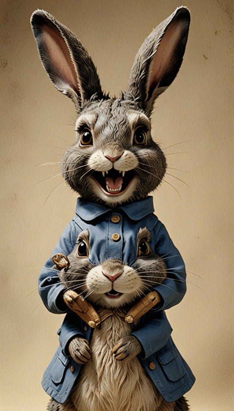Laughing Donnie Darko Rabbit in Beatrix Potter Style