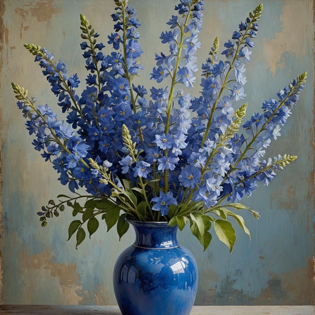 Blue Delphiniums in Blue Vase Digital Art